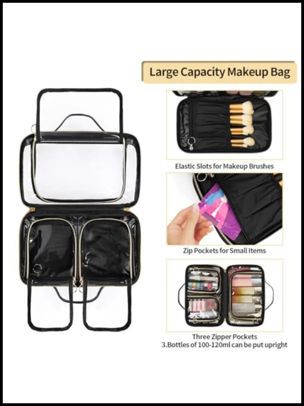 Large Capacity Clear Makeup Bag Travel Toiletry Organizer with Multiple
